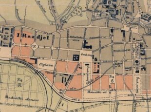 Trasa potoka Kraljevca (u sredini karte) ucrtana u plan grada iz 1887. godine.